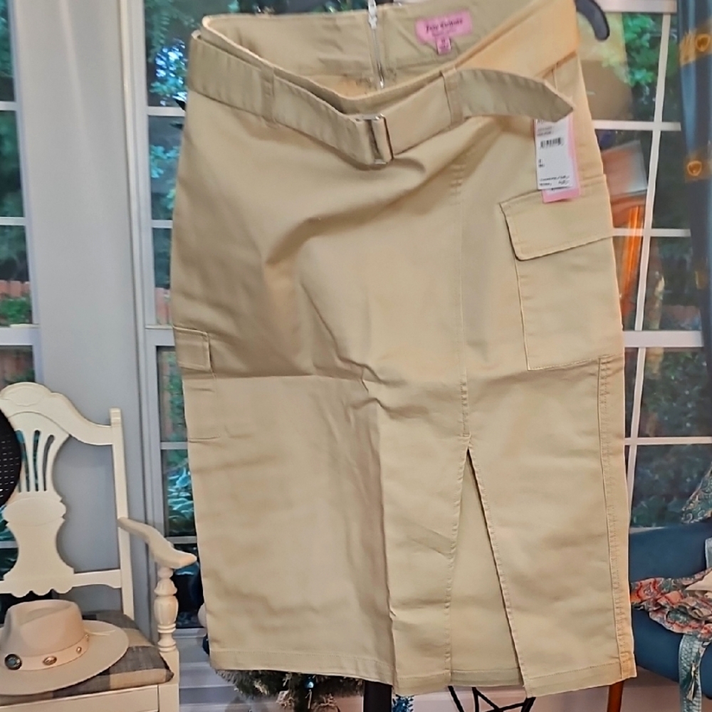 NWT juicy COURTURE Beige Knee-Length Skirt with Belt - Picture 1 of 4